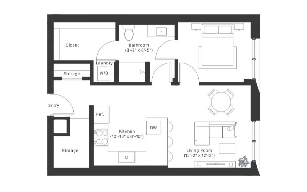 A4.1 - 1 bedroom floorplan layout with 1 bathroom and 617 square feet